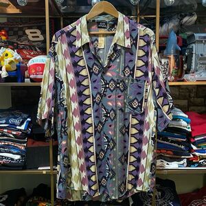 Vintage 90s Bon Homme Rayon Tribal Aztec Camp Shirt Medium Deadstock NWT